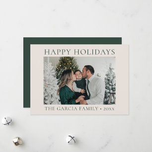 Cartes Pour Fêtes Annuelles Photo Minimaliste Élégant Vert et Crème