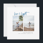 Cartes Pour Fêtes Annuelles Photo minimaliste moderne Amour et Lumière Hanoukk<br><div class="desc">Design de typographie minimaliste moderne "Amour & Lumière" Hanoukka carte photo. Caractéristiques,  deux espaces photo centrés verticalement,  script bleu et coordination de l'appui couleur solide. Lignes de texte modèles pour les salutations courtes,  nom de famille et année.</div>