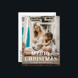 Cartes Pour Fêtes Annuelles Photo minimaliste Noël moderne<br><div class="desc">Carte postale moderne de Noël avec un design simple et minimal avec "Joyeux Noël" dans une typographie amusante et audacieuse sur votre photo préférée. Le dos a une deuxième image avec votre message personnalisé en noir et blanc.</div>