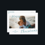 Cartes Pour Fêtes Annuelles Photo minimaliste Noël moderne<br><div class="desc">Carte postale moderne de Noël avec un design simple et minimal avec "Joyeux Noël" dans une amusante typographie en écriture bleu aqua qui chevauche légèrement votre photo de paysage préférée.</div>