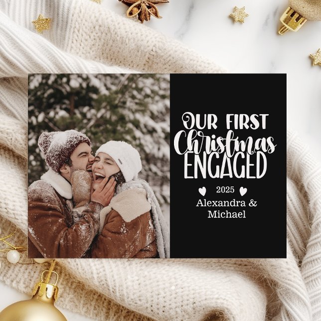 Cartes Pour Fêtes Annuelles Photo Minimaliste Premier Noël Fiancé (Créateur téléchargé)