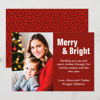 Cartes Pour Fêtes Annuelles Photo minimaliste rouge "Joyeux et lumineux"