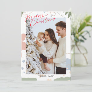 Cartes Pour Fêtes Annuelles Photo Minimaliste tendance boho Neige sapin de Noë