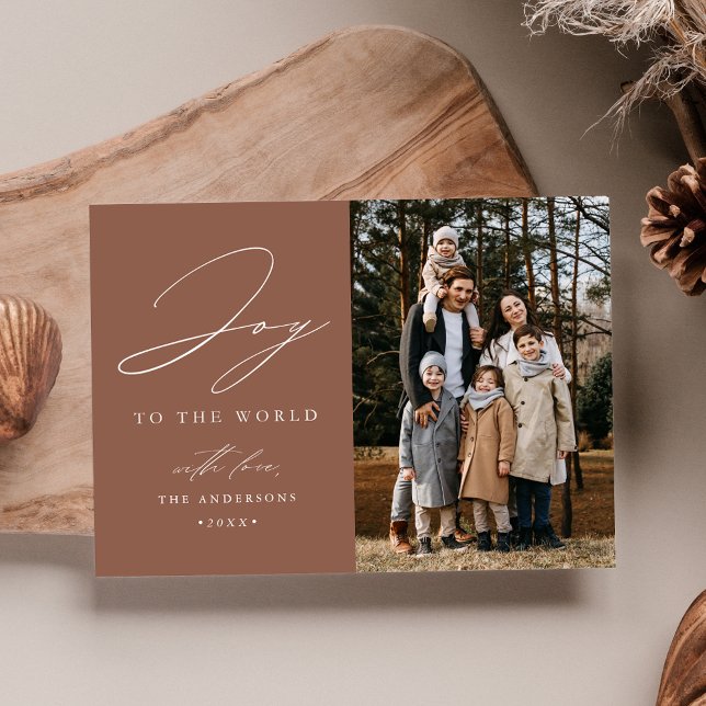 Cartes Pour Fêtes Annuelles Photo Mocha moderne Joy to the World (Créateur téléchargé)
