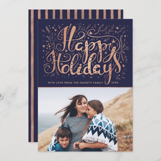 Cartes Pour Fêtes Annuelles Photo Modern Happy Holidays Gold Foil (Faux) (Devant / Derrière)