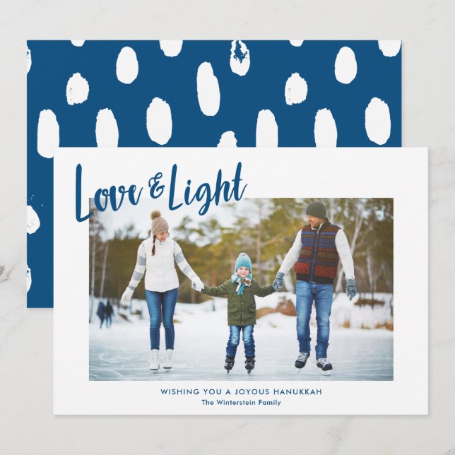 Cartes Pour Fêtes Annuelles Photo Modern Love & Light Blue Hanukkah (Devant / Derrière)