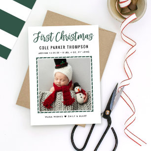Cartes Pour Fêtes Annuelles Photo moderne Baby First Christmas Green Stripes