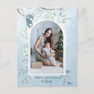 Cartes Pour Fêtes Annuelles Photo moderne Blue Sparkly Winter Botanique Arc