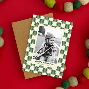 Cartes Pour Fêtes Annuelles Photo moderne Bold Retro Green Christmas Checker