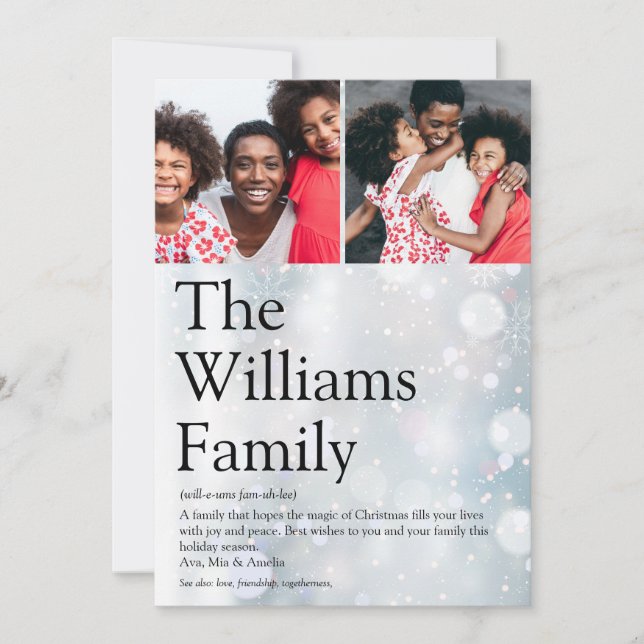 Cartes Pour Fêtes Annuelles Photo moderne Définition de famille Noël (Devant)