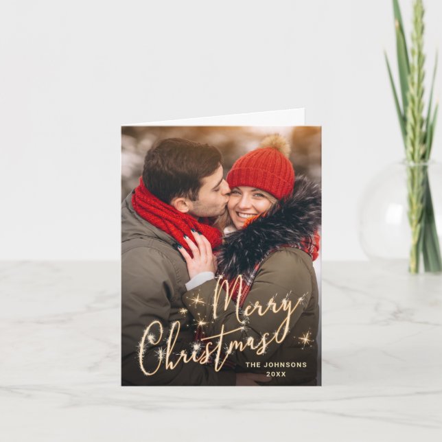Cartes Pour Fêtes Annuelles PHOTO Moderne Golden Noël Salutation (Devant)