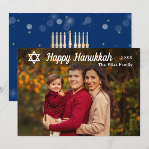 Cartes Pour Fêtes Annuelles Photo moderne Happy Hanoukka Blue et Gold