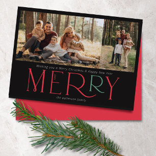 Cartes Pour Fêtes Annuelles Photo moderne Joyeux noir rouge vert