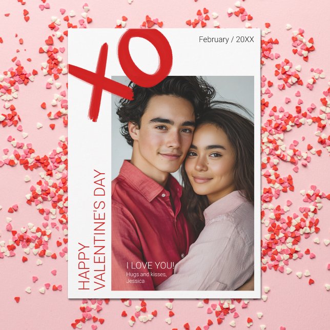 Cartes Pour Fêtes Annuelles Photo moderne Joyeux Valentines Jour XO Anniversai (Modern Photo Happy Valentines Day XO Anniversary Holiday Card)