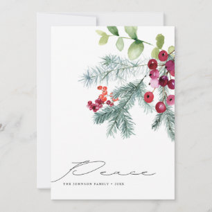 Cartes Pour Fêtes Annuelles Photo moderne manuscrite Peace Winter Greenery
