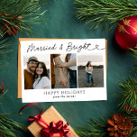 Cartes Pour Fêtes Annuelles Photo moderne mariée et brillante Noël nouveau mar<br><div class="desc">The Modern 3 Photos Married & Bright Newlysée Christmas Holiday Card est une façon élégante de célébrer votre première saison de vacances en couple marié. Cette carte présente un design contemporain et propre avec un grand espace photo pour présenter votre mariage préféré ou une photo neuve. L'accueil festif Merry &...</div>