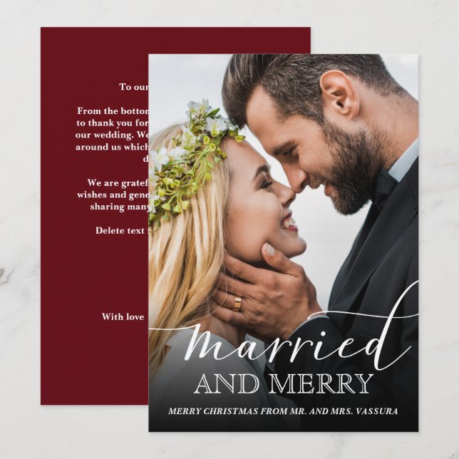 Cartes Pour Fêtes Annuelles Photo moderne mariée et joyeuse (Devant / Derrière)