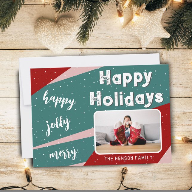 Cartes Pour Fêtes Annuelles Photo moderne rose vert orange rayures Noël (Créateur téléchargé)