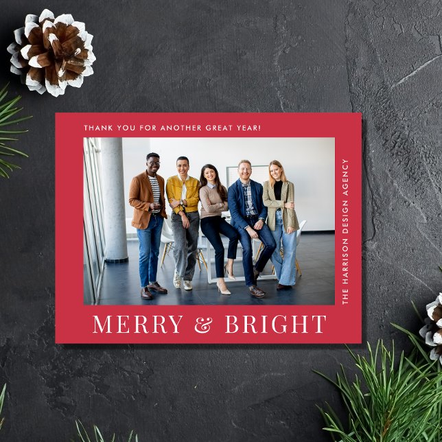 Cartes Pour Fêtes Annuelles Photo moderne Rouge Entreprise Noël (Spread the joy of the season and strengthen business relationships with our photo holiday postcard)