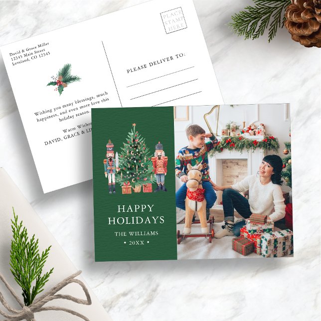 Cartes Pour Fêtes Annuelles Photo Moderne Vert (Green Nutcracker Christmas Photo Holiday Postcard
)