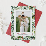 Cartes Pour Fêtes Annuelles Photo Motif Feuille de l'interieur et de la variét<br><div class="desc">Cette carte de Noël présente un design d'hiver aquarelle festif avec des feuilles doux et variés et un cadre en feuille d'or pour mettre en valeur votre photo préférée. La combinaison d'art botanique délicat et d'accents métalliques chatoyants crée un look de vacances intemporel. Personnalisez facilement la carte avec votre photo,...</div>