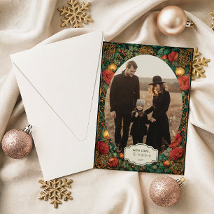 Cartes Pour Fêtes Annuelles Photo Noël Amaryllis Or en Vintage