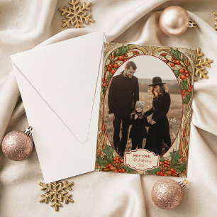Cartes Pour Fêtes Annuelles Photo Noël antique baie de houx
