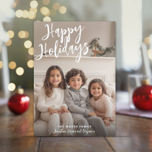 Cartes Pour Fêtes Annuelles Photo Noël manuscrite Aqua carreau heureux