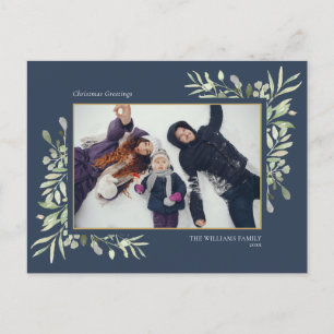 Cartes Pour Fêtes Annuelles Photo Noël Moderne Élégant Floral Végétal
