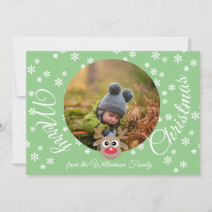 Cartes Pour Fêtes Annuelles Photo Noël Turquoise Blanc Script mignon Reindeer