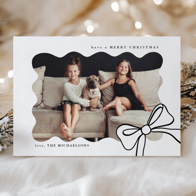 Cartes Pour Fêtes Annuelles Photo Noir et blanc Noël Simple Bow (Créateur téléchargé)