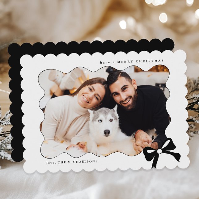 Cartes Pour Fêtes Annuelles Photo Noir et blanc Noël Simple Bow (Créateur téléchargé)