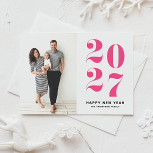 Cartes Pour Fêtes Annuelles Photo Nouvel An 2027 Typographie Gras Rose Chaud