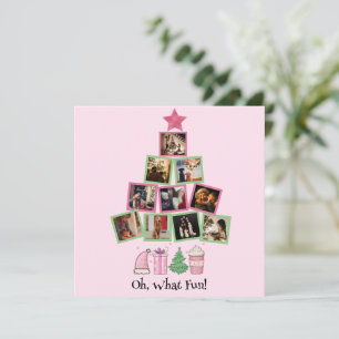 Cartes Pour Fêtes Annuelles Photo Oh, Quelle Joie Rose & Vert Noël