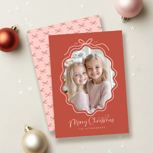 Cartes Pour Fêtes Annuelles Photo ondulé rose et rouge orangé rétro