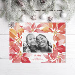Cartes Pour Fêtes Annuelles Photo originale de l'aquarelle Poinsettia<br><div class="desc">Pointsettias d'aquarelle d'origine en oranges,  roses et rouges. Customisez le texte à l'avant et à l'arrière ; ajoutez un message à l'arrière si vous le souhaitez. Photo du modèle : Freepik.com</div>