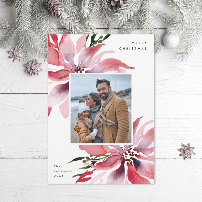 Cartes Pour Fêtes Annuelles Photo originale de l'aquarelle Poinsettias (Créateur téléchargé)