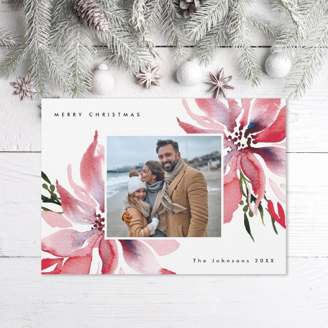 Cartes Pour Fêtes Annuelles Photo originale de l'aquarelle Poinsettias (Créateur téléchargé)