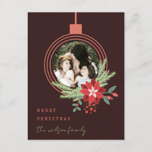 Cartes Pour Fêtes Annuelles Photo ornement Poinsettia Brown Joyeux Noël