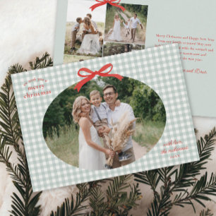 Cartes Pour Fêtes Annuelles Photo ovale avec un nœud rouge de Noël traditionne