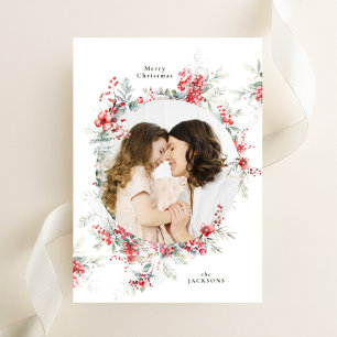 Cartes Pour Fêtes Annuelles photo ovale botanique de noël élégant