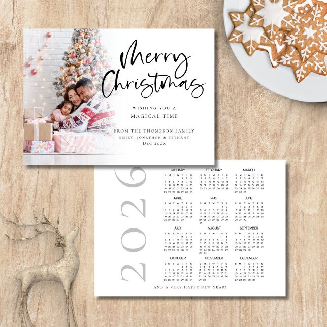 Cartes Pour Fêtes Annuelles Photo Overlay 2026 Calendar Merry Christmas  (Front and back view)