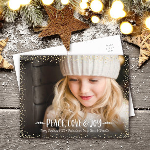 Cartes Pour Fêtes Annuelles Photo Paix Amour Joie Chic Typographie Moderne Per