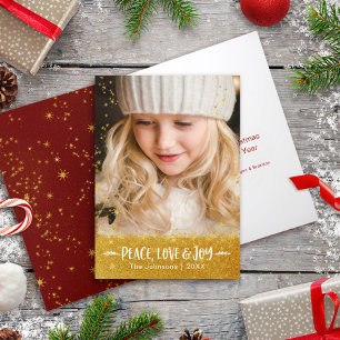 Cartes Pour Fêtes Annuelles Photo Paix Amour Joie Citation Écriture Étoile Dor