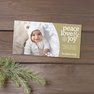Cartes Pour Fêtes Annuelles Photo - Paix Amour Joie - flocons de neige or blan