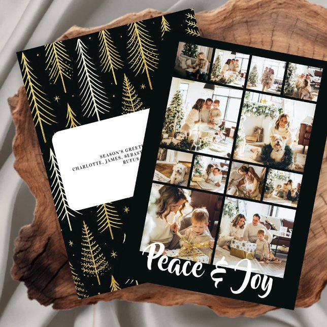 Cartes Pour Fêtes Annuelles Photo Paix et Joie Noël Personnalisé (Peace and Joy Photo Christmas Personalized Holiday Card by Ricaso. Add 12 photographs and message)