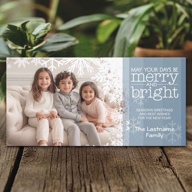 Cartes Pour Fêtes Annuelles Photo : Pastel Blue Merry and Bright (Custom Holiday Photo Card)
