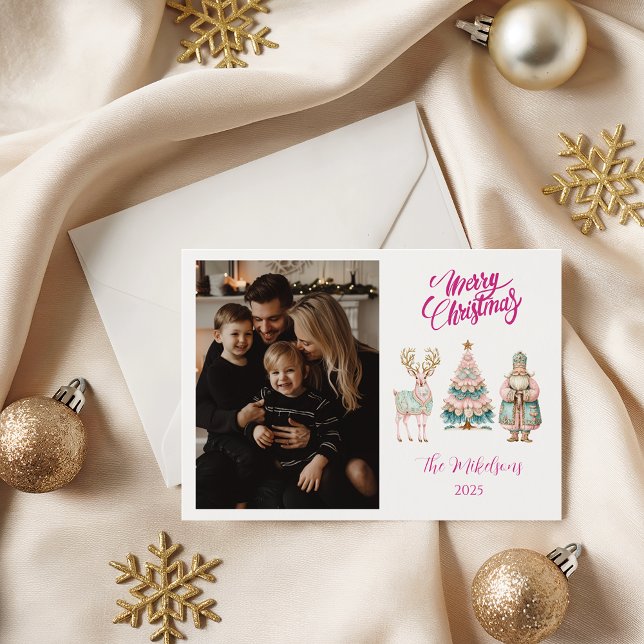 Cartes Pour Fêtes Annuelles Photo Pastel Santa and Reindeer Christmas (Créateur téléchargé)