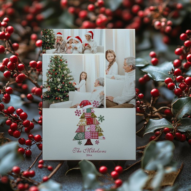 Cartes Pour Fêtes Annuelles Photo Patchwork Christmas Tree Preppy (Créateur téléchargé)