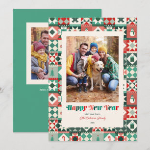 Cartes Pour Fêtes Annuelles Photo Patchwork Nouvel An Rouge et Vert